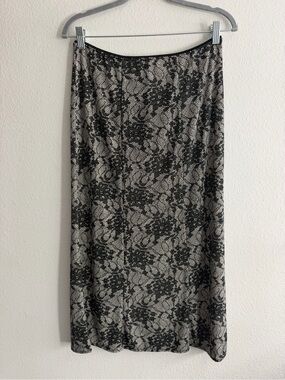Vintage Rafael Women's Black Lace Overlay Whimsy Goth Midi Skirt Size Large